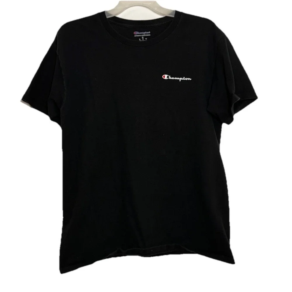 Champion T-Shirt Mens Medium Black Short Sleeve Authentic Athleticwear Logo Tee - Picture 2 of 5